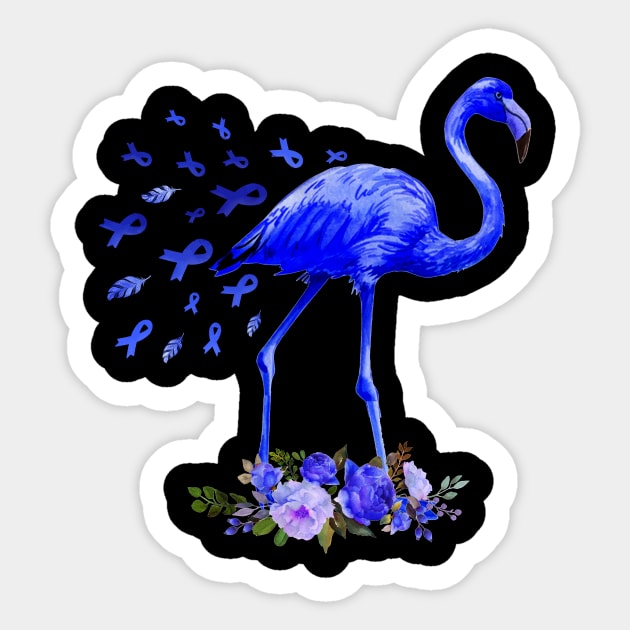 Flamingo Blue Ribbon Colon Cancer Awareness Sticker by cruztdk5